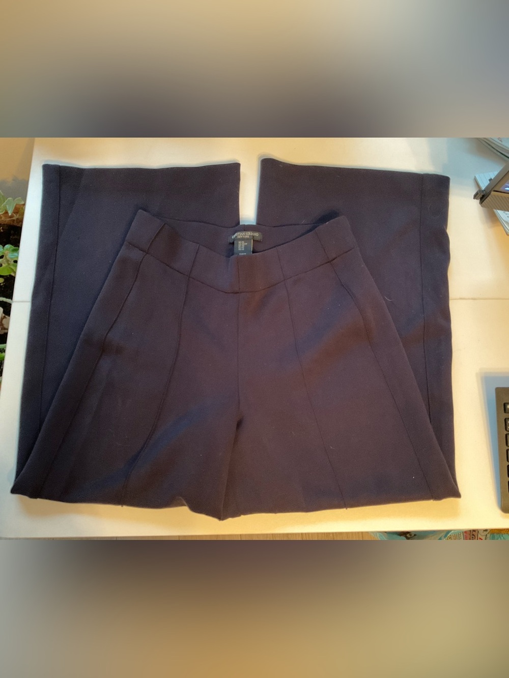 Christian Siriano Wide-Leg Pants in Deep Navy Soft Stretch Pockets Piped Crop XS - Picture 2 of 7